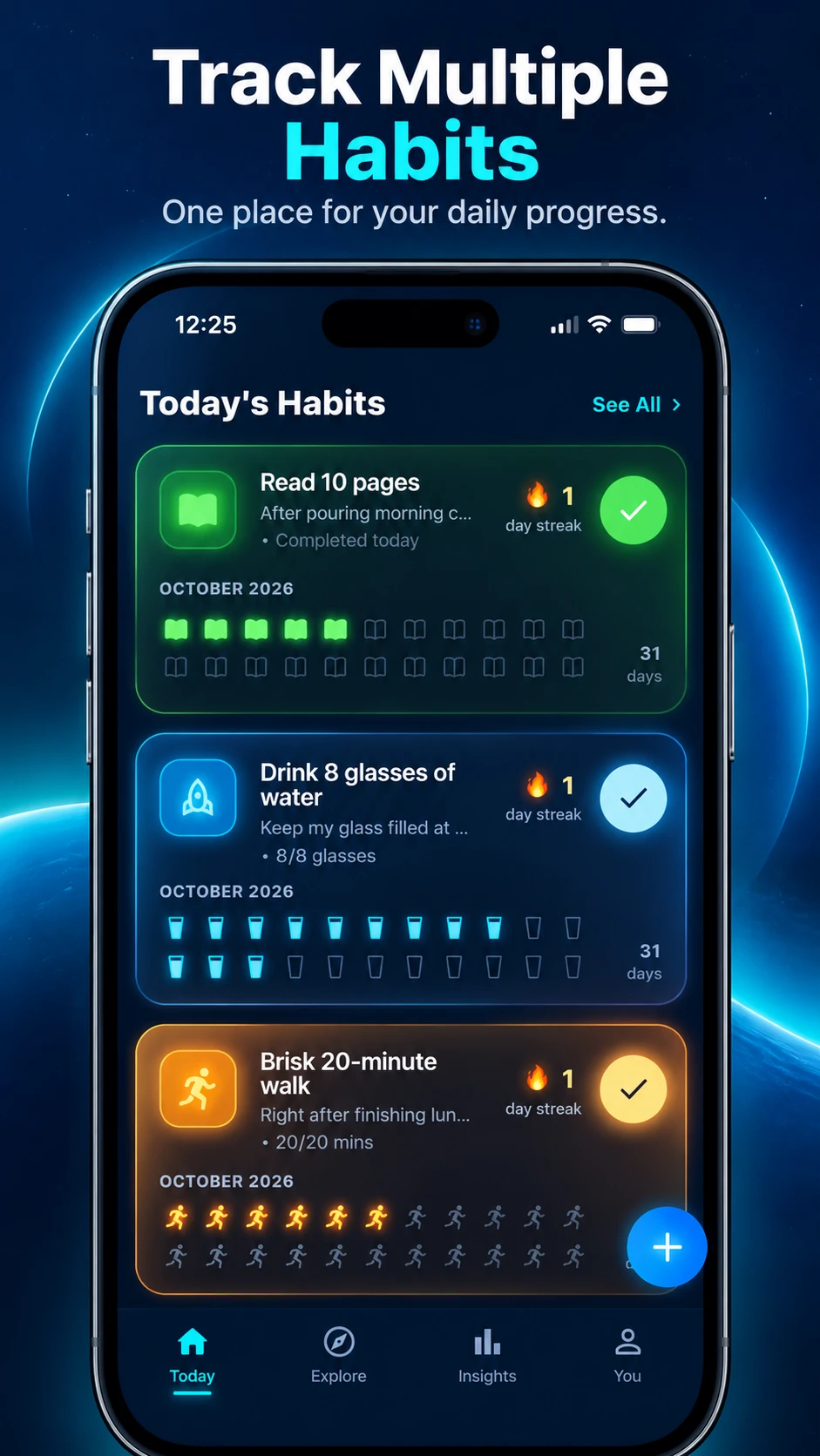 My MOMENTUM Habit Tracker iPhone Screen Mockup